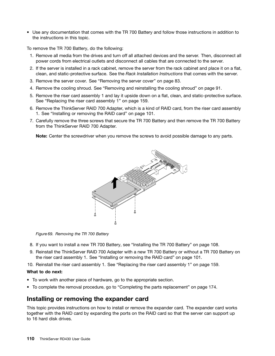 Installing or removing the expander card | Lenovo ThinkServer RD430 User Manual | Page 122 / 216