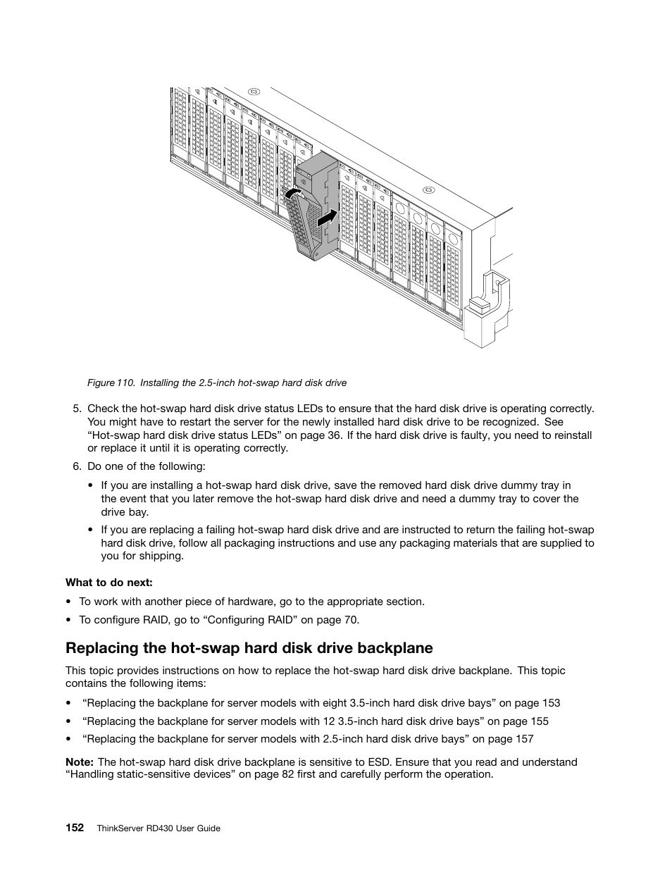 Replacing the hot-swap hard disk drive backplane | Lenovo ThinkServer RD430 User Manual | Page 164 / 216