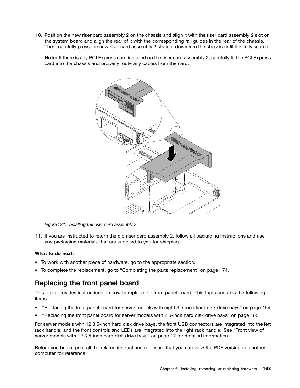 Replacing the front panel board | Lenovo ThinkServer RD430 User Manual | Page 175 / 216