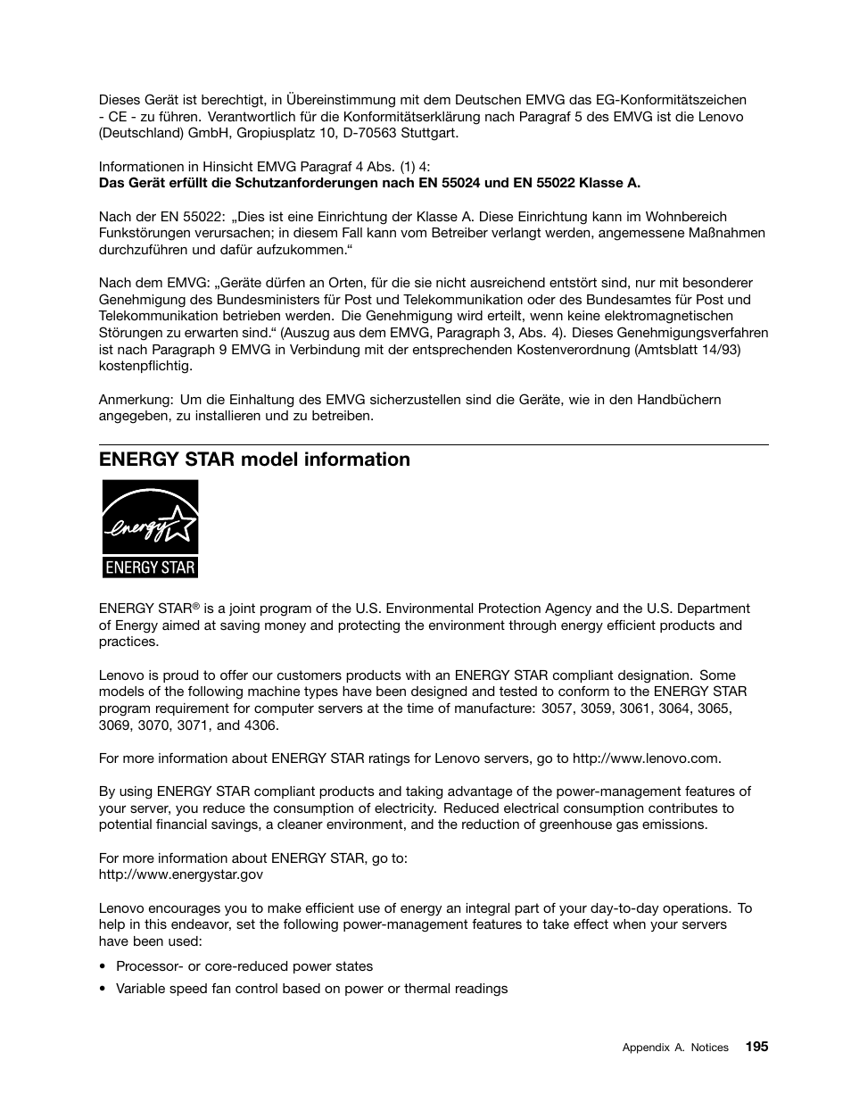 Energy star model information | Lenovo ThinkServer RD430 User Manual | Page 207 / 216