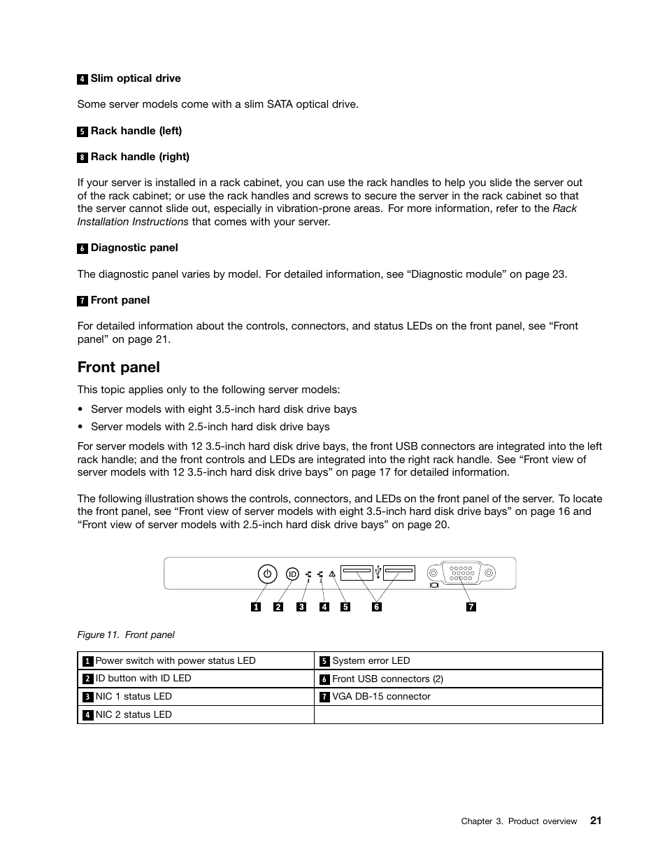 Front panel | Lenovo ThinkServer RD430 User Manual | Page 33 / 216