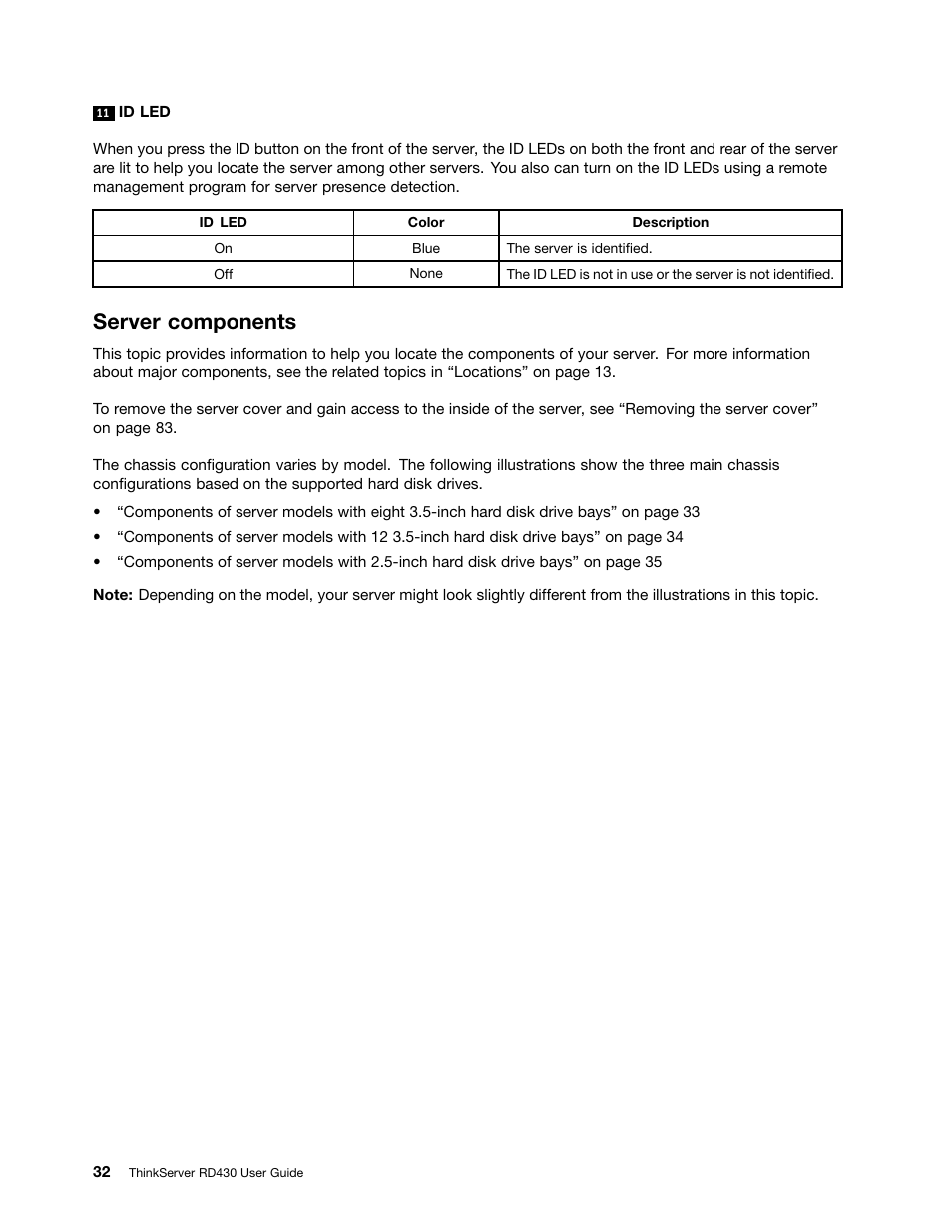 Server components | Lenovo ThinkServer RD430 User Manual | Page 44 / 216