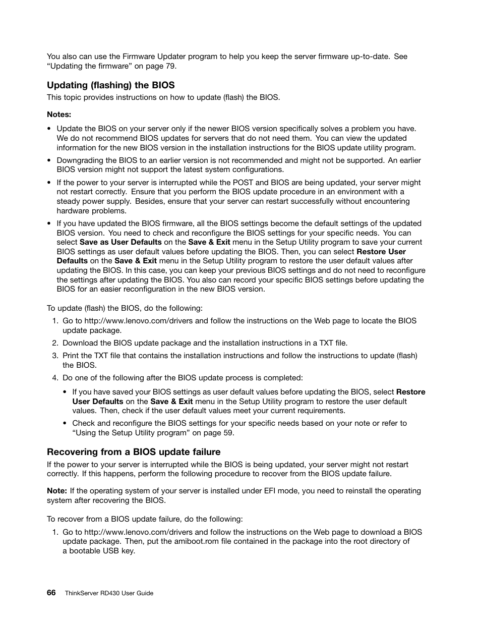 Updating (flashing) the bios | Lenovo ThinkServer RD430 User Manual | Page 78 / 216