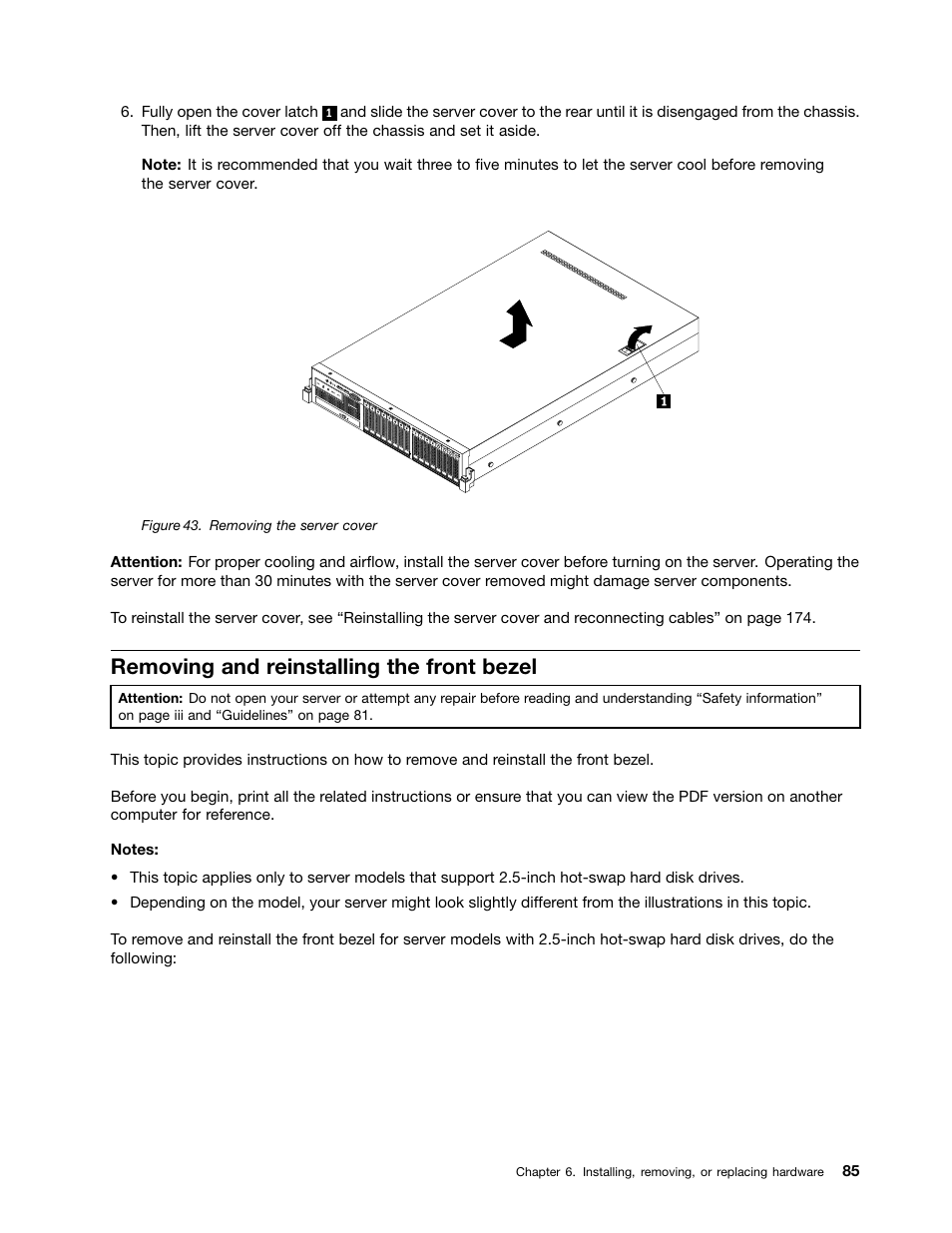 Removing and reinstalling the front bezel | Lenovo ThinkServer RD430 User Manual | Page 97 / 216