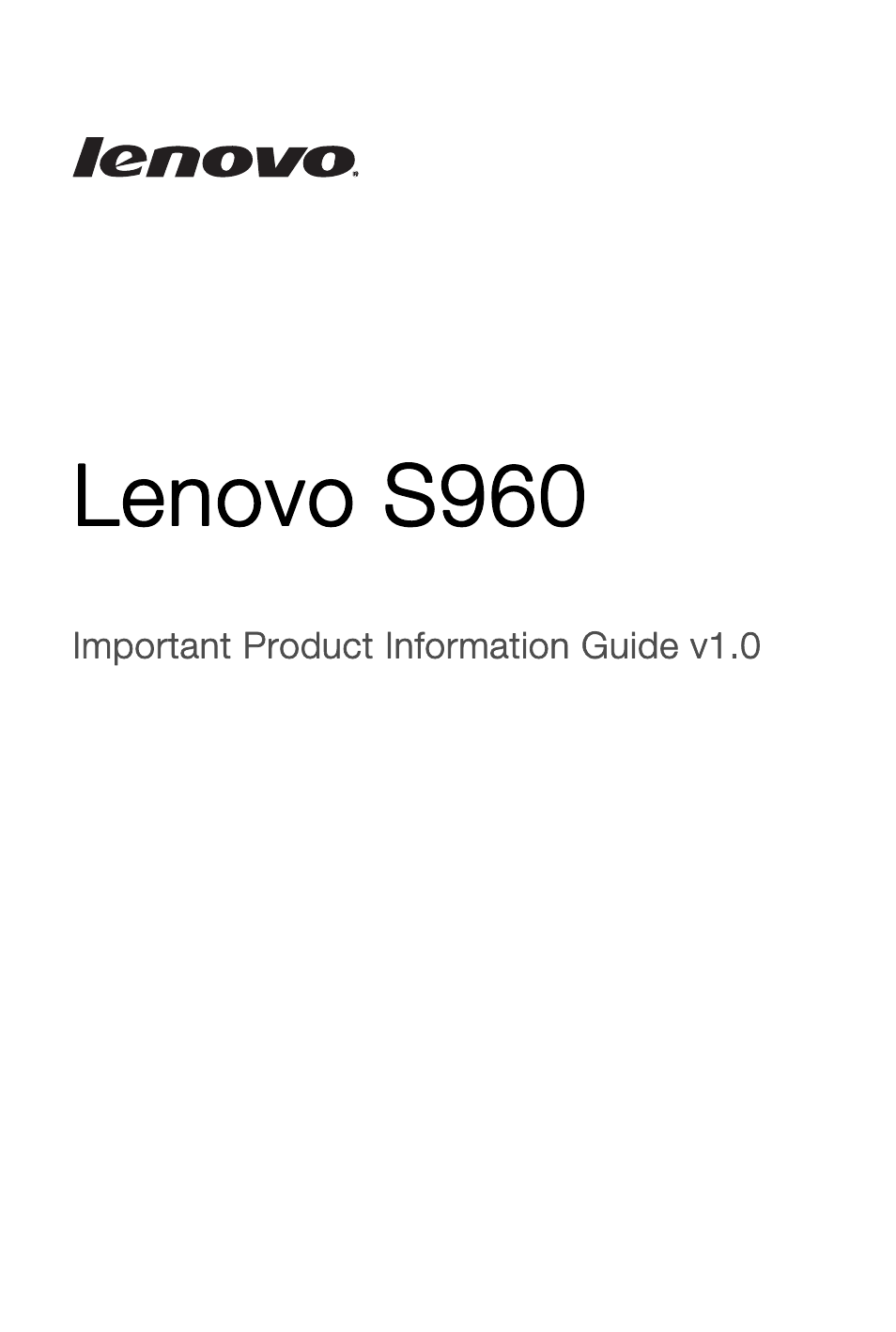 Lenovo S960 Smartphone User Manual | 20 pages