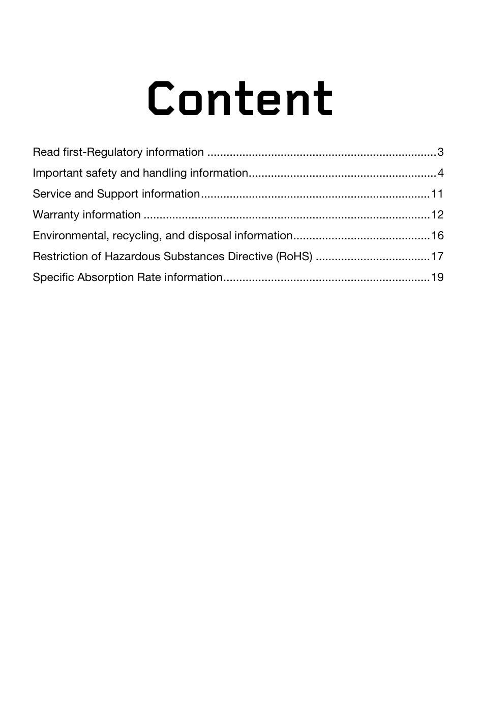 Content | Lenovo S960 Smartphone User Manual | Page 2 / 20