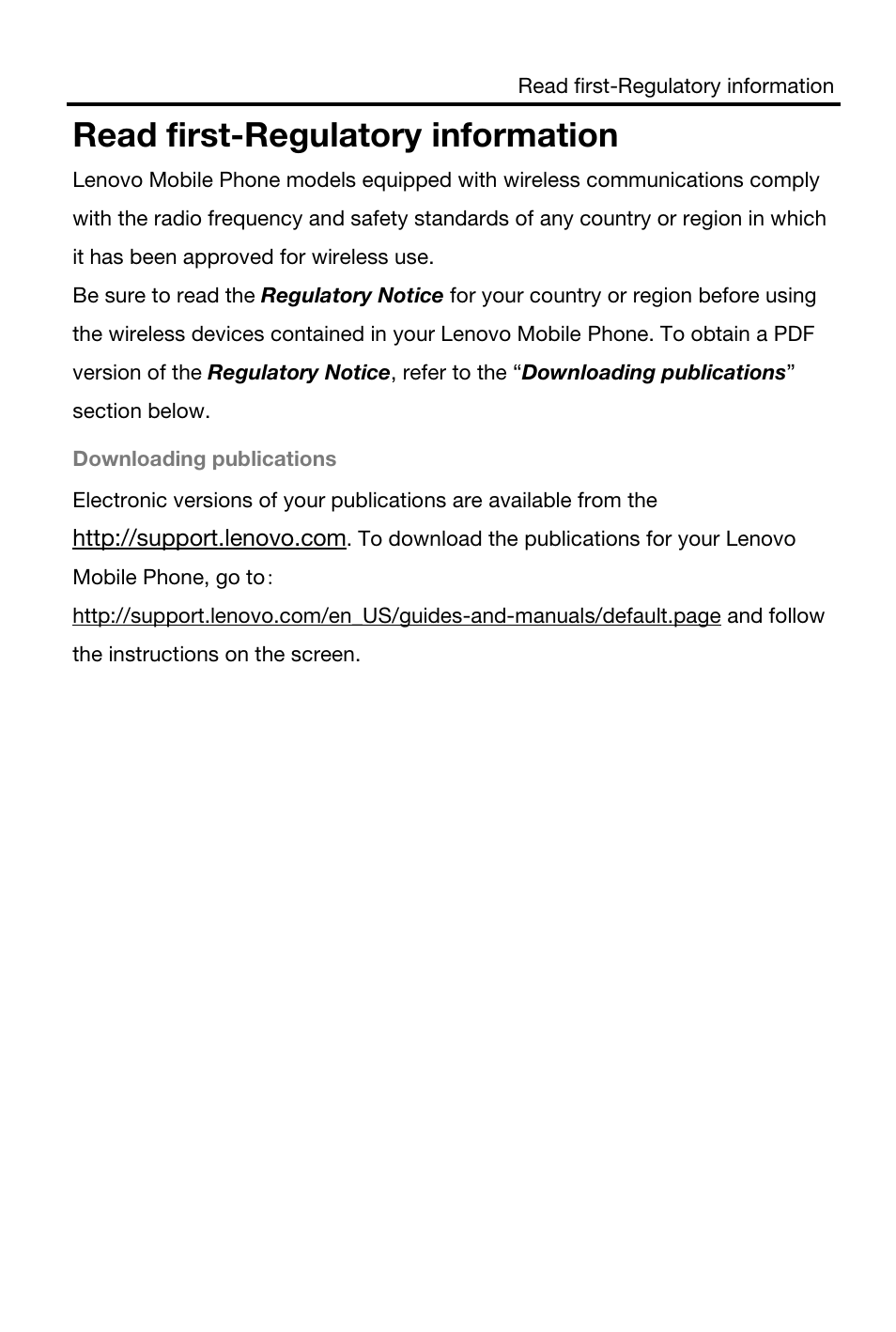 Read first-regulatory information | Lenovo S960 Smartphone User Manual | Page 3 / 20