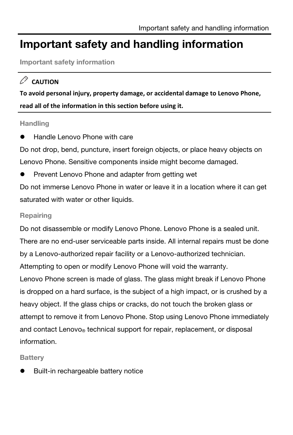 Important safety and handling information | Lenovo S960 Smartphone User Manual | Page 4 / 20