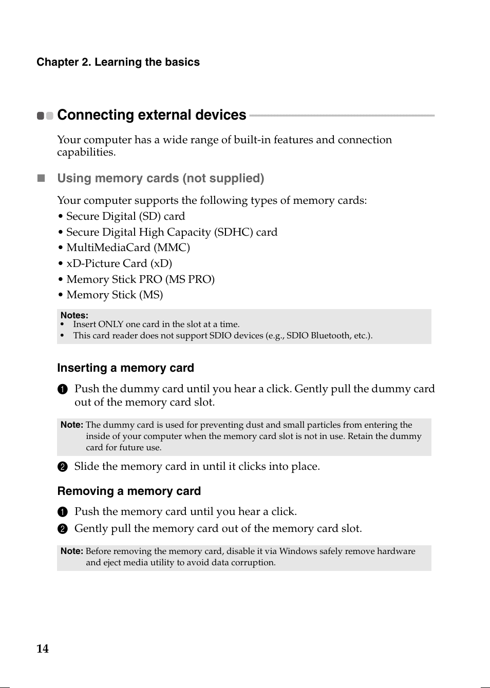 Connecting external devices | Lenovo V370 Notebook User Manual | Page 18 / 40