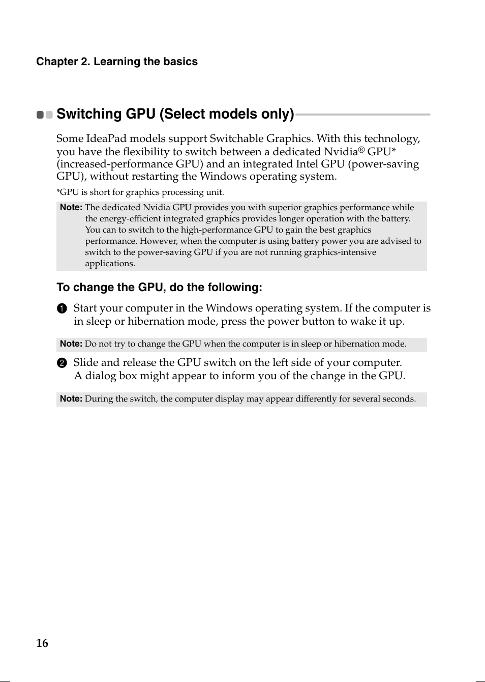 Switching gpu (select models only) | Lenovo V370 Notebook User Manual | Page 20 / 40