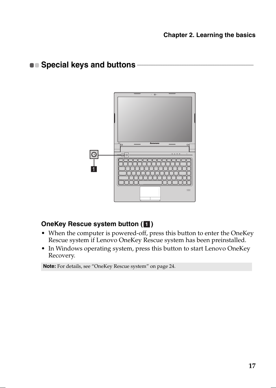 Special keys and buttons | Lenovo V370 Notebook User Manual | Page 21 / 40
