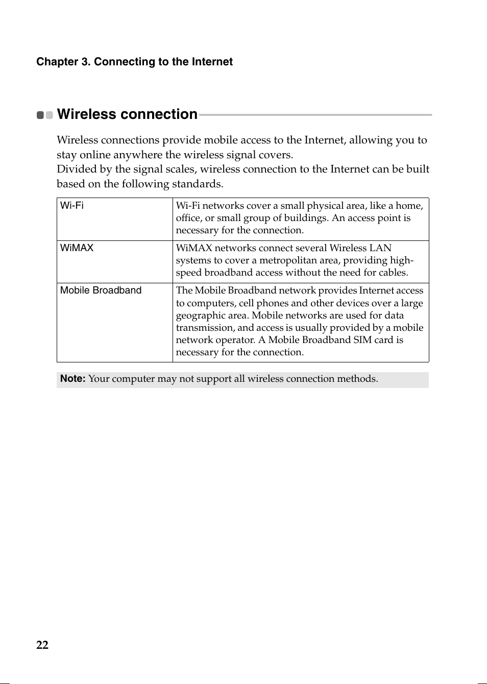 Wireless connection | Lenovo V370 Notebook User Manual | Page 26 / 40