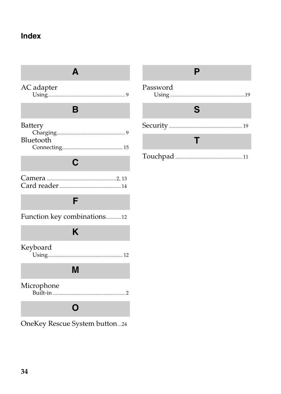 Index | Lenovo V370 Notebook User Manual | Page 38 / 40