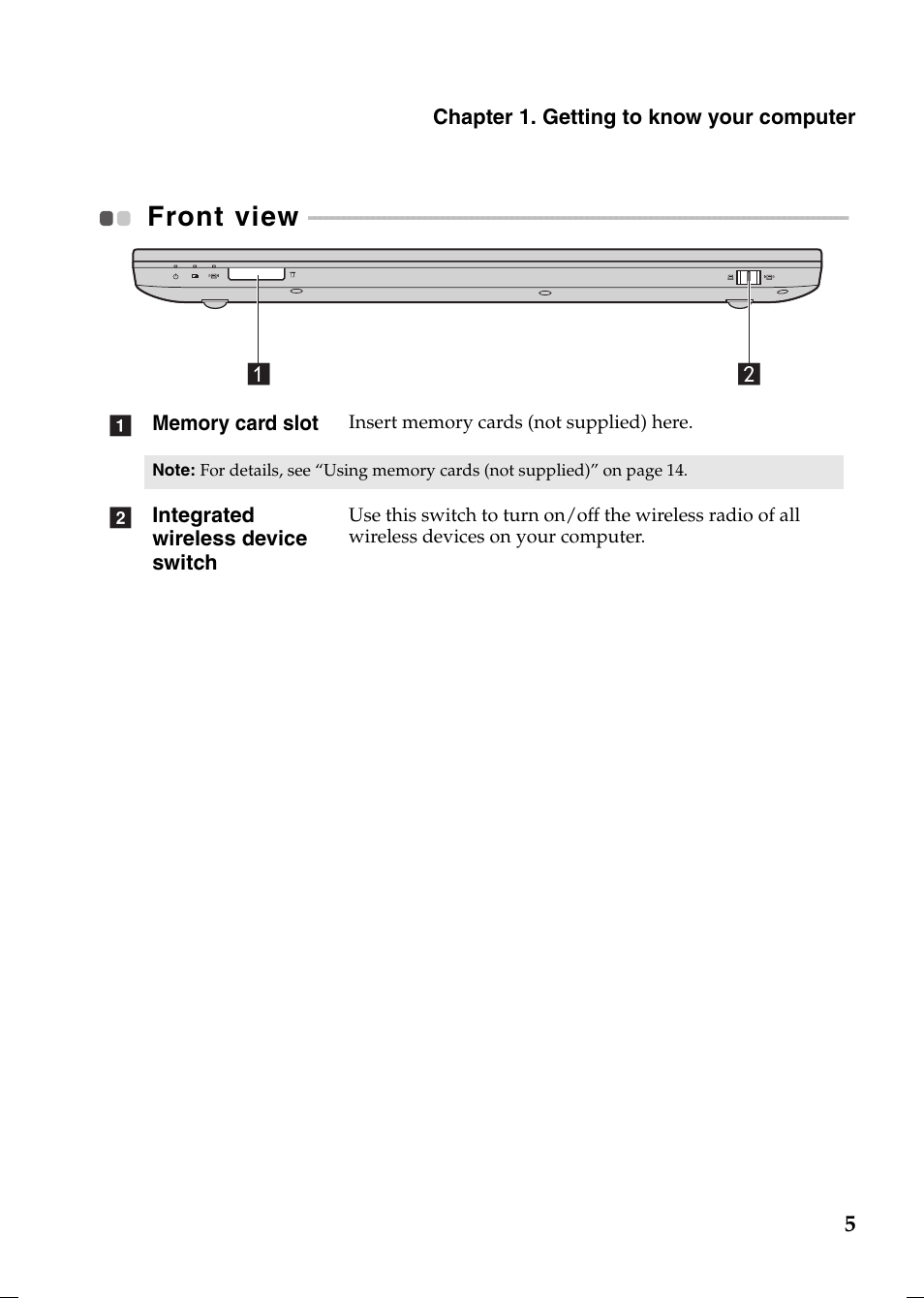 Front view | Lenovo V370 Notebook User Manual | Page 9 / 40