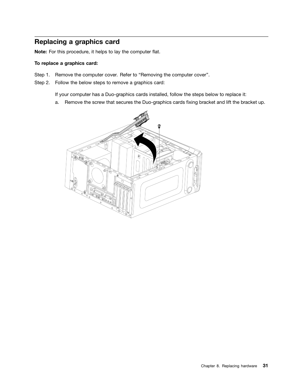 Replacing a graphics card | Lenovo IdeaCentre K415 User Manual | Page 37 / 57