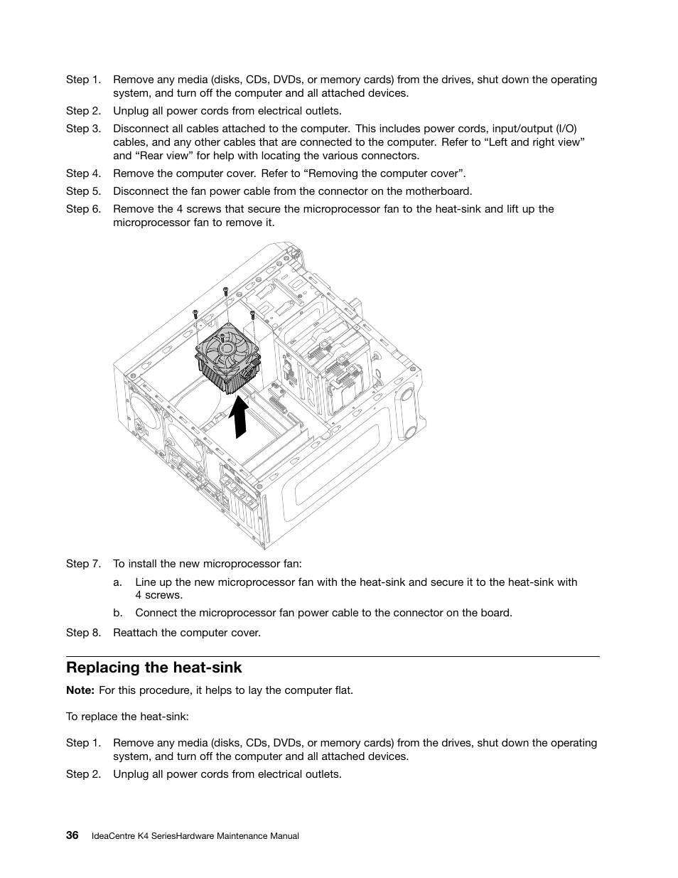 Replacing the heat-sink | Lenovo IdeaCentre K415 User Manual | Page 42 / 57