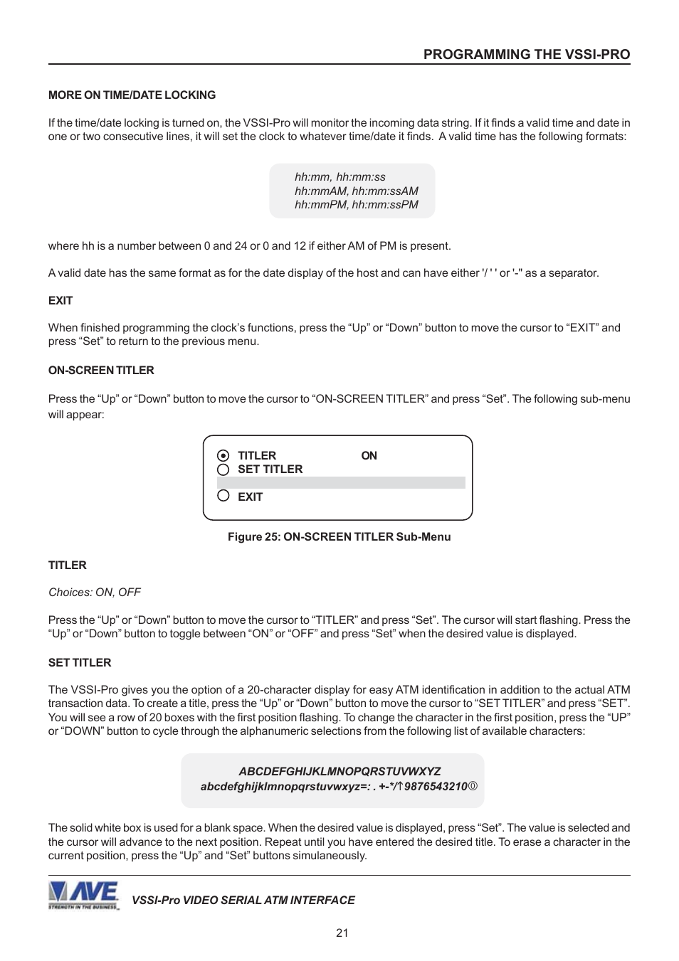 AVE Video Serial Synchronous ATM Interface VSSI-PRO User Manual | Page 21 / 64