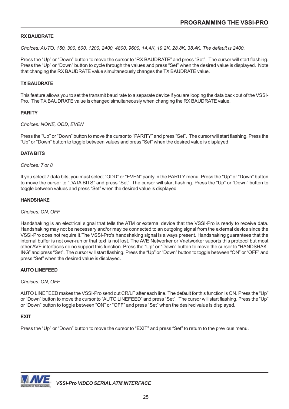 AVE Video Serial Synchronous ATM Interface VSSI-PRO User Manual | Page 25 / 64
