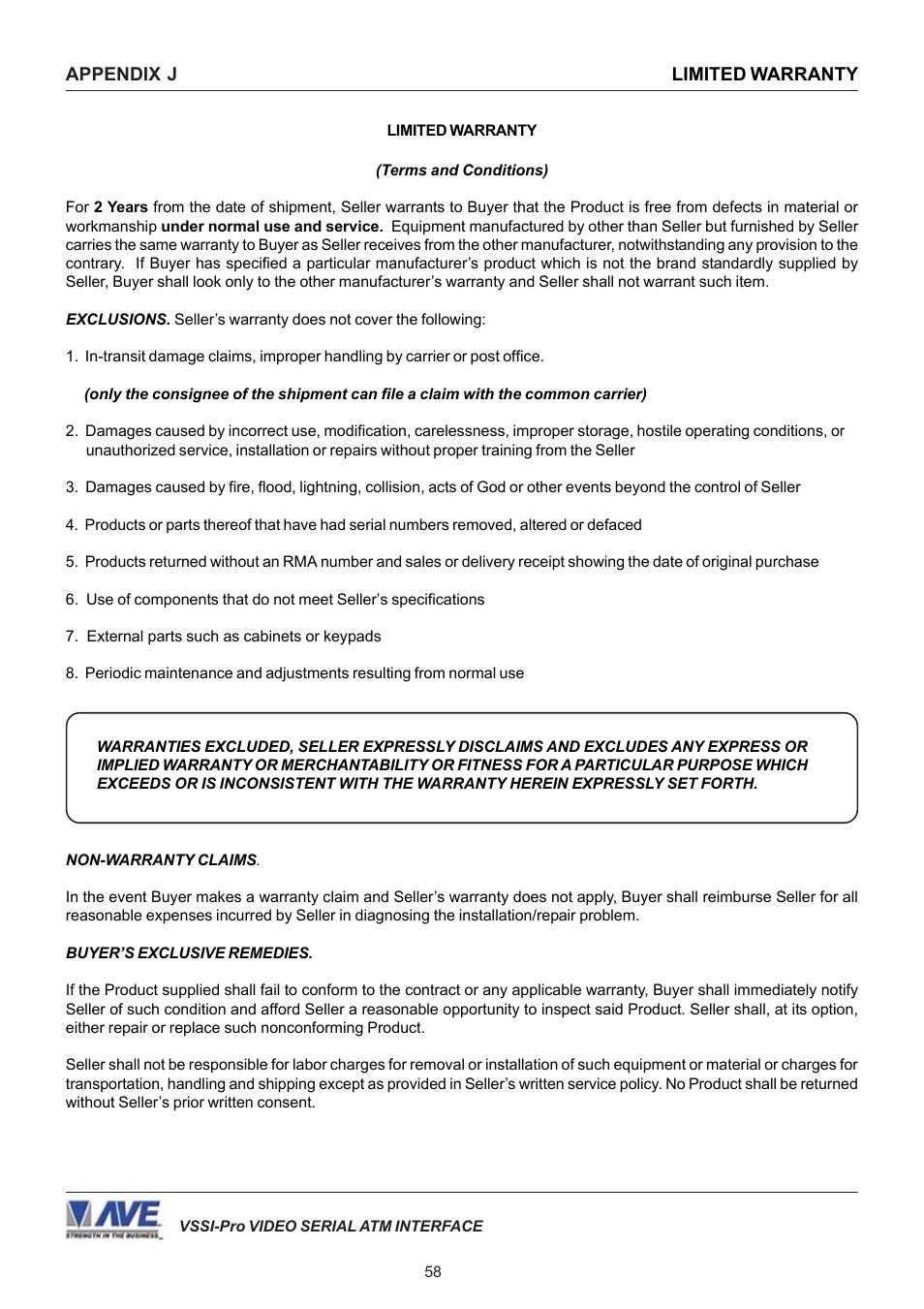 AVE Video Serial Synchronous ATM Interface VSSI-PRO User Manual | Page 58 / 64