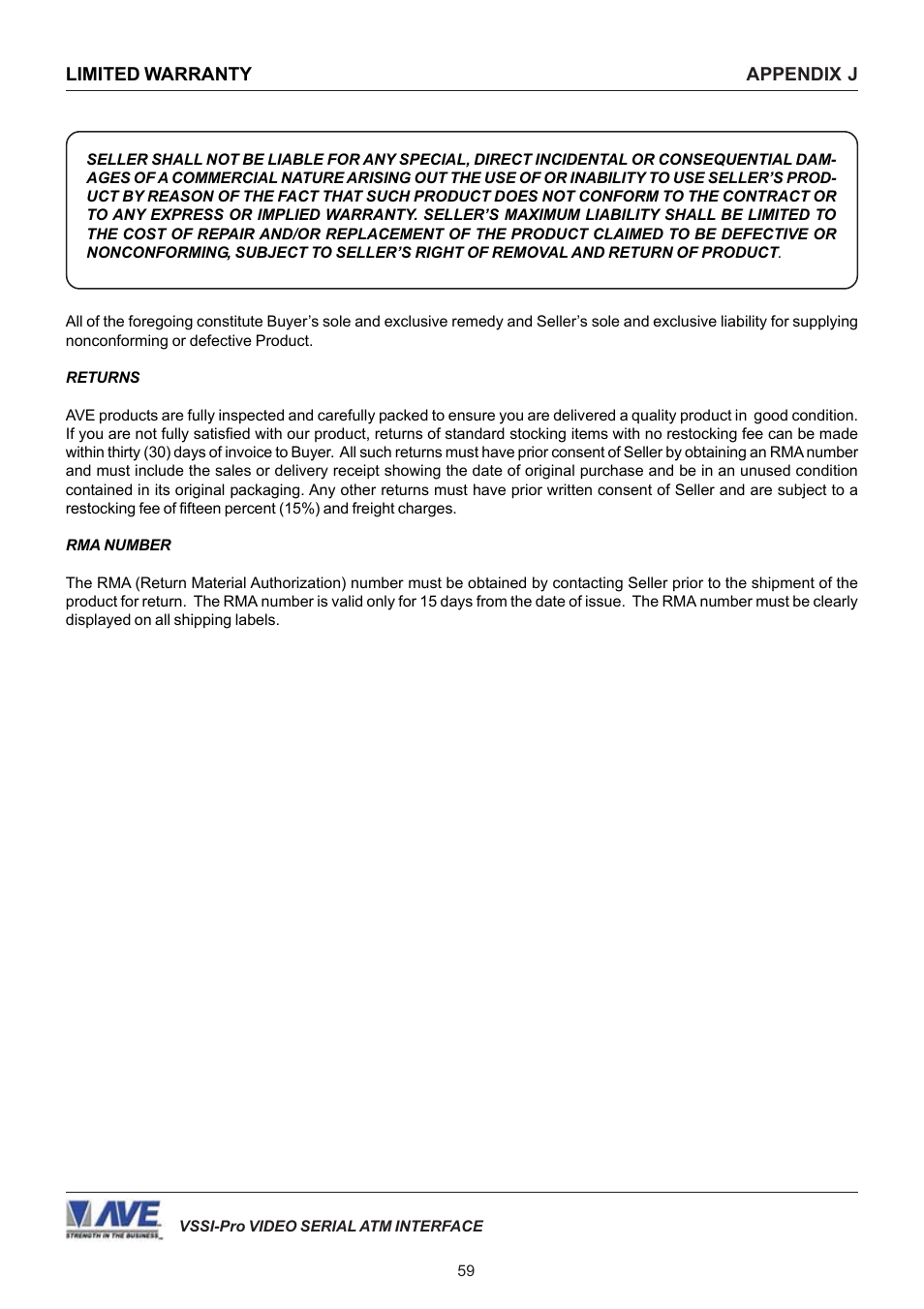 AVE Video Serial Synchronous ATM Interface VSSI-PRO User Manual | Page 59 / 64
