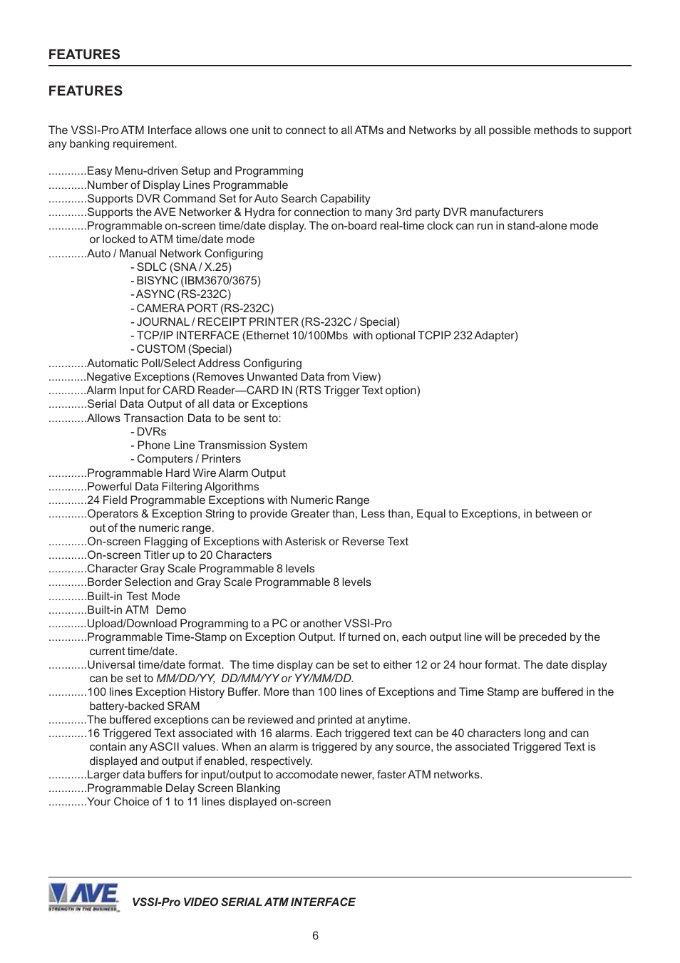 AVE Video Serial Synchronous ATM Interface VSSI-PRO User Manual | Page 6 / 64
