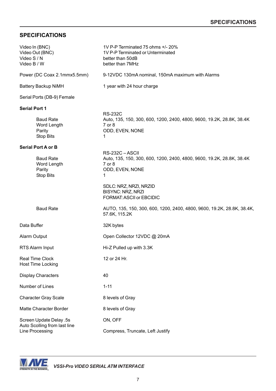 AVE Video Serial Synchronous ATM Interface VSSI-PRO User Manual | Page 7 / 64