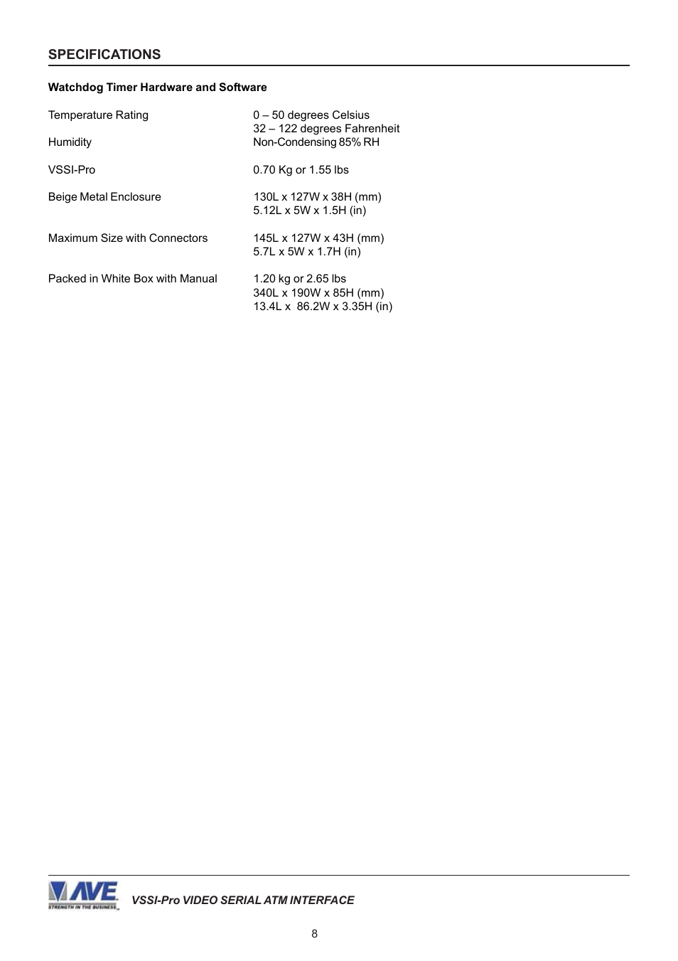 AVE Video Serial Synchronous ATM Interface VSSI-PRO User Manual | Page 8 / 64