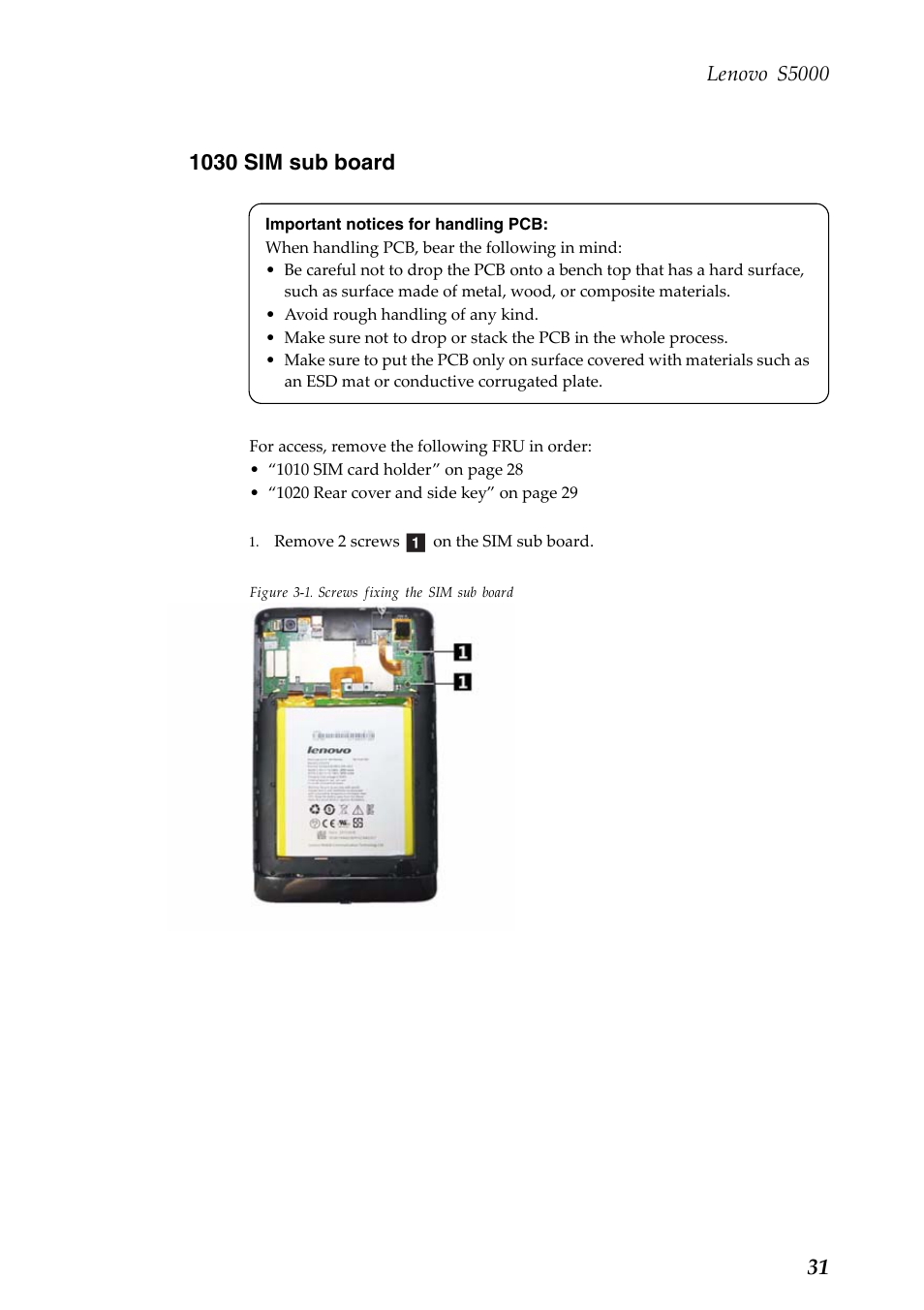 1030 sim sub board, Lenovo s5000 | Lenovo S5000 Tablet User Manual | Page 35 / 60