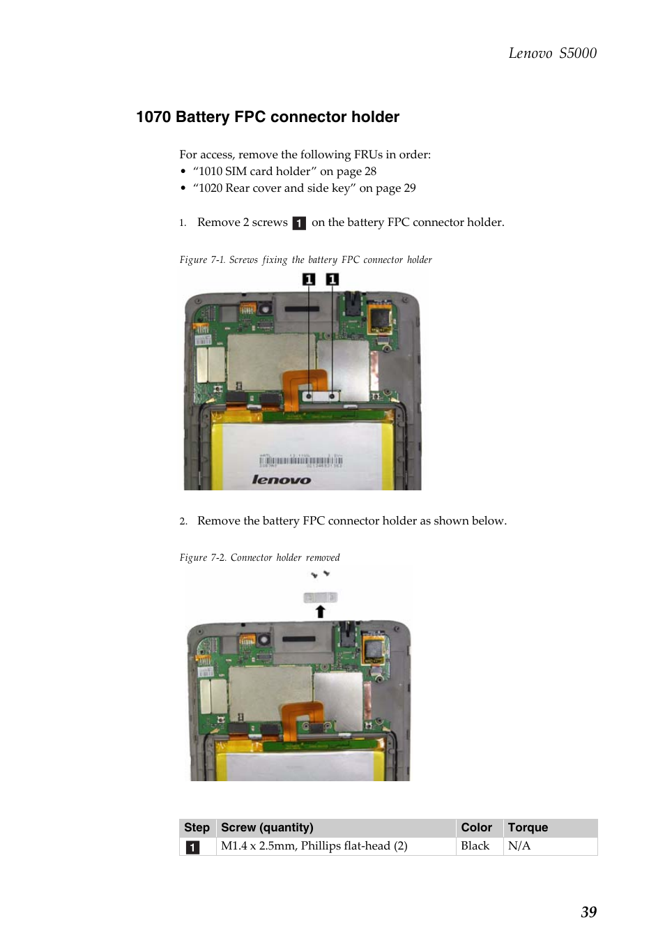 1070 battery fpc connector holder, Lenovo s5000 | Lenovo S5000 Tablet User Manual | Page 43 / 60