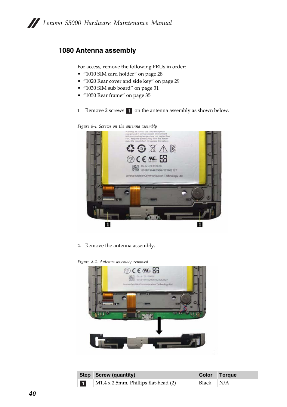 1080 antenna assembly, Lenovo s5000 hardware maintenance manual | Lenovo S5000 Tablet User Manual | Page 44 / 60