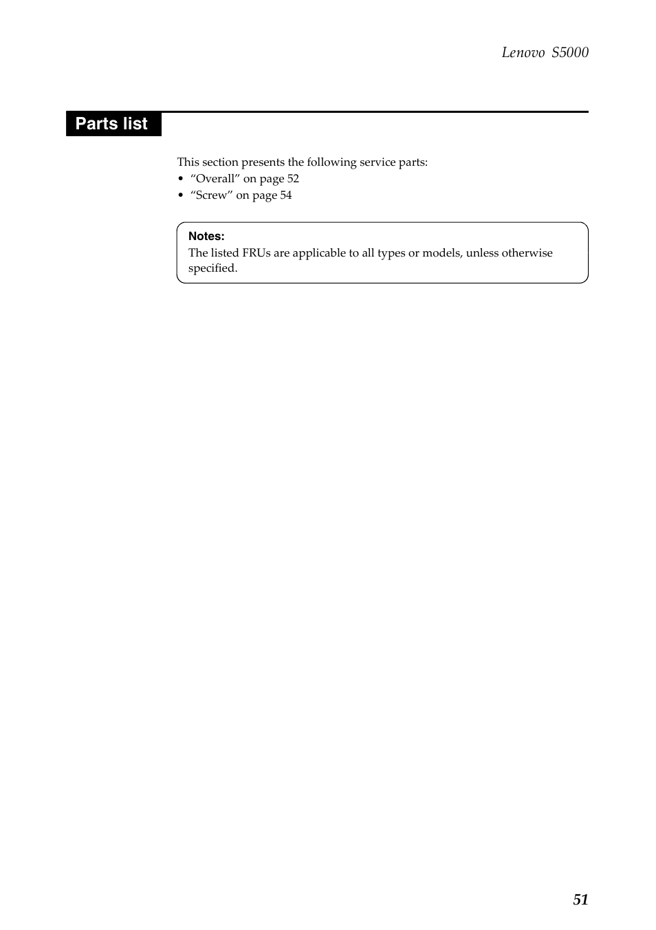Parts list | Lenovo S5000 Tablet User Manual | Page 55 / 60
