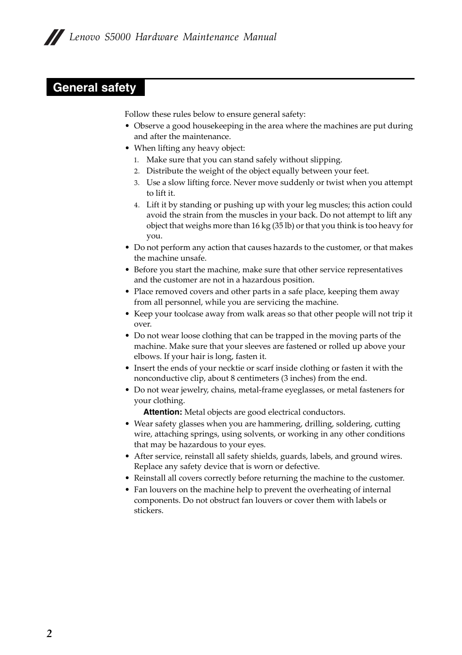 General safety, Lenovo s5000 hardware maintenance manual | Lenovo S5000 Tablet User Manual | Page 6 / 60