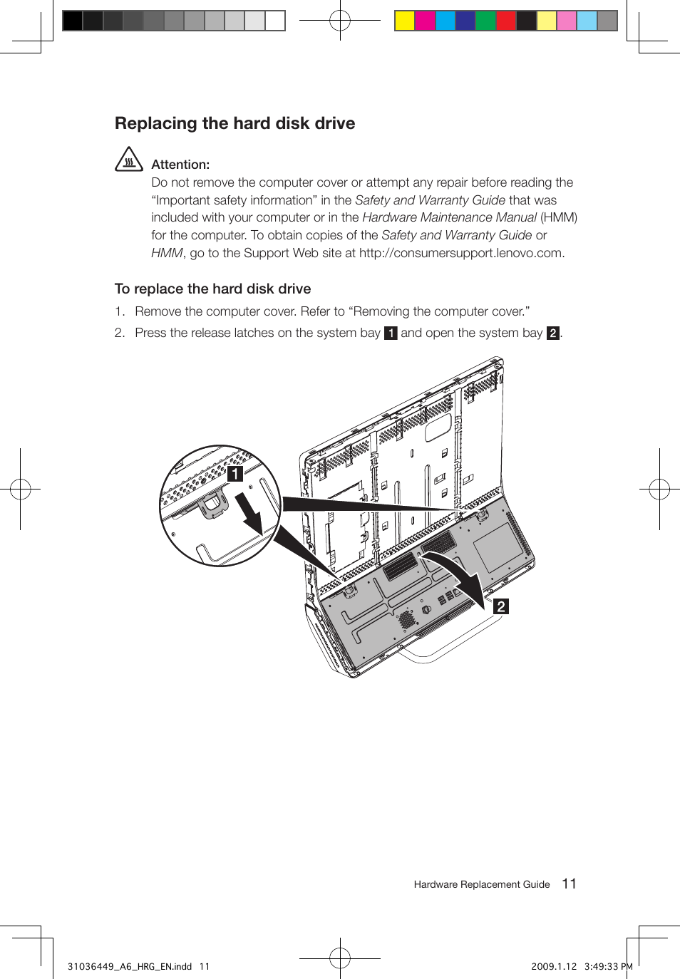 Replacing the hard disk drive | Lenovo IdeaCentre A600 User Manual | Page 14 / 33