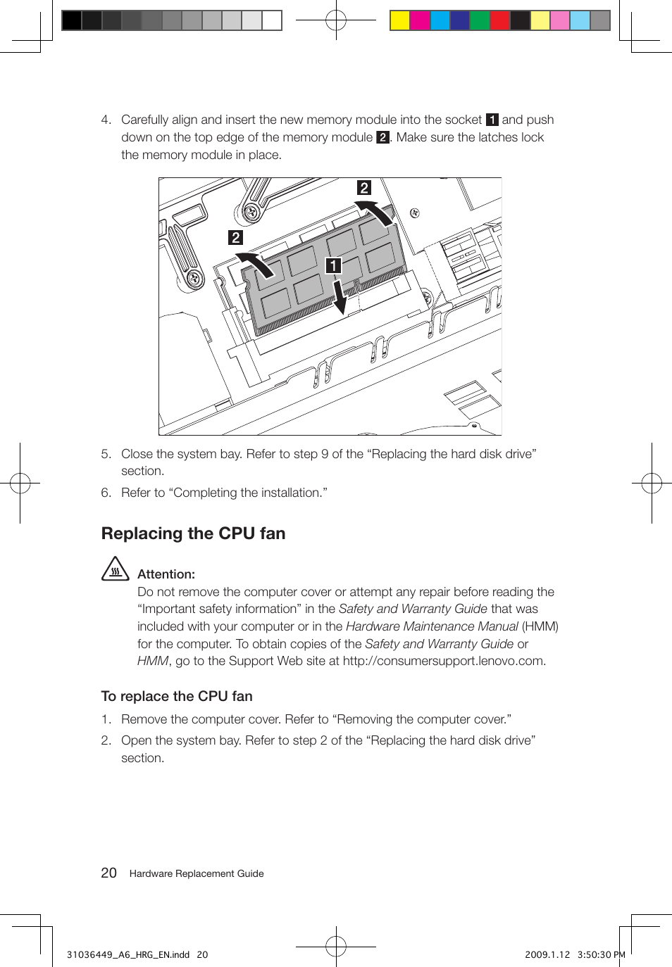 Replacing the cpu fan | Lenovo IdeaCentre A600 User Manual | Page 23 / 33