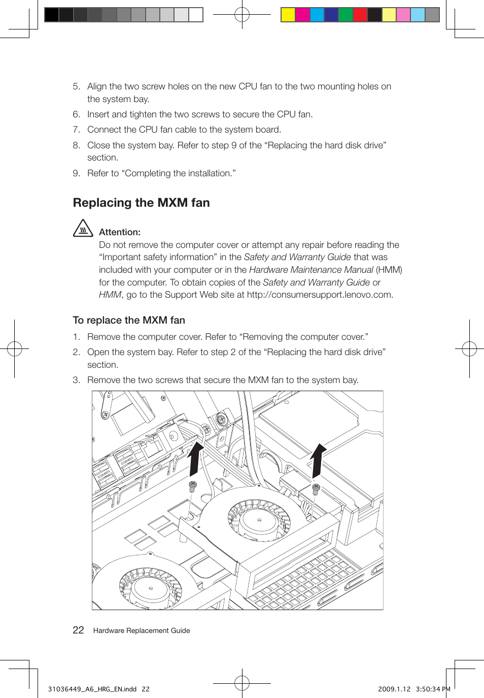 Replacing the mxm fan | Lenovo IdeaCentre A600 User Manual | Page 25 / 33