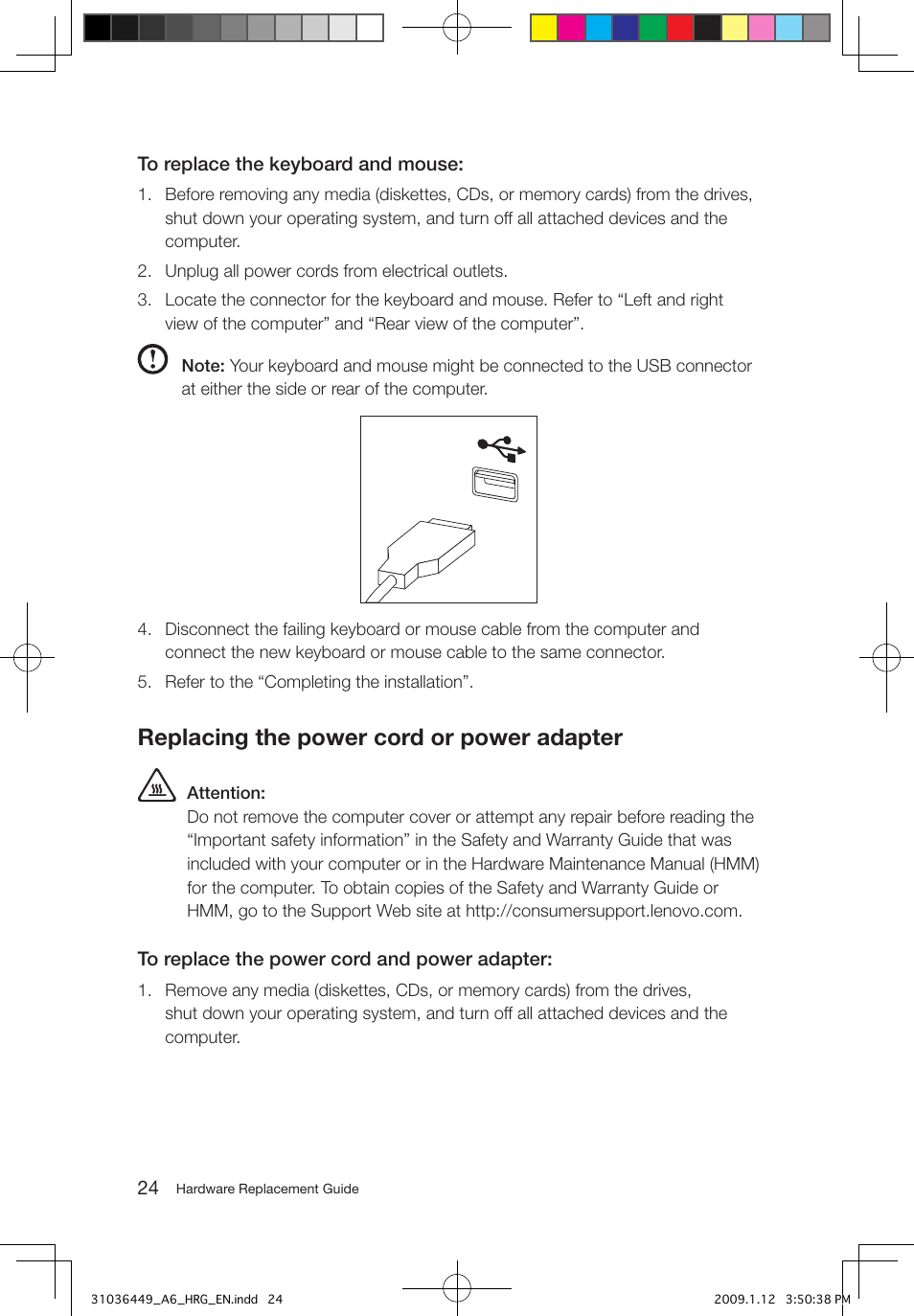 Replacing the power cord or power adapter | Lenovo IdeaCentre A600 User Manual | Page 27 / 33