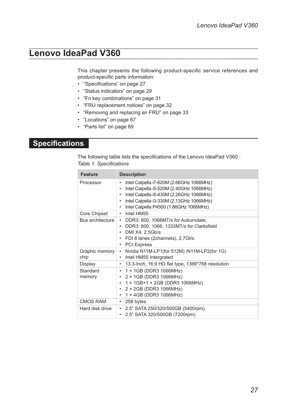 Lenovo ideapad v360, Specifications | Lenovo IdeaPad V360 User Manual | Page 31 / 87