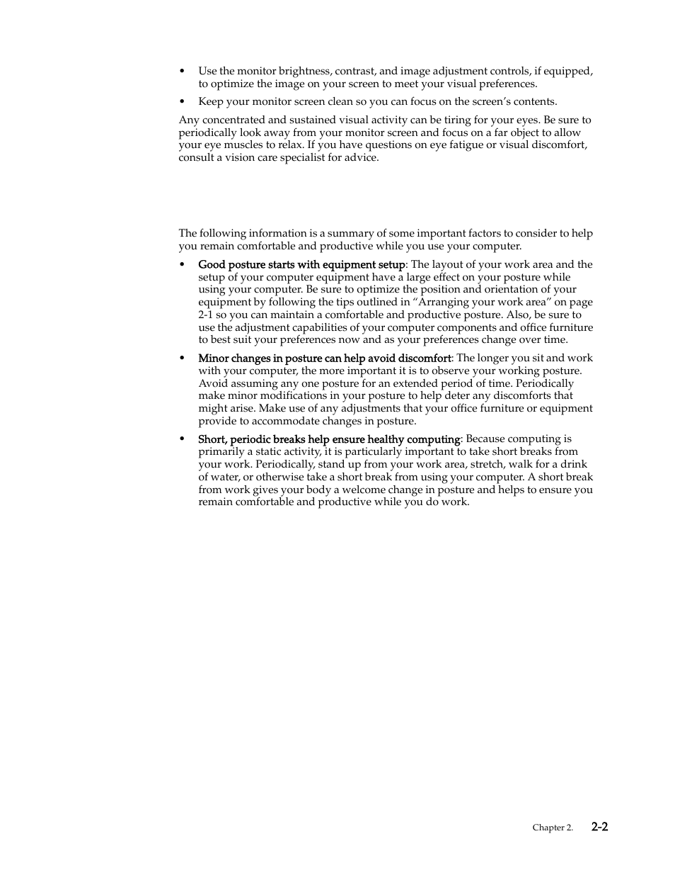 Quick tips for healthy work habits, Quick tips for healthy work habits -2 | Lenovo L2060 Wide LCD Monitor User Manual | Page 11 / 27