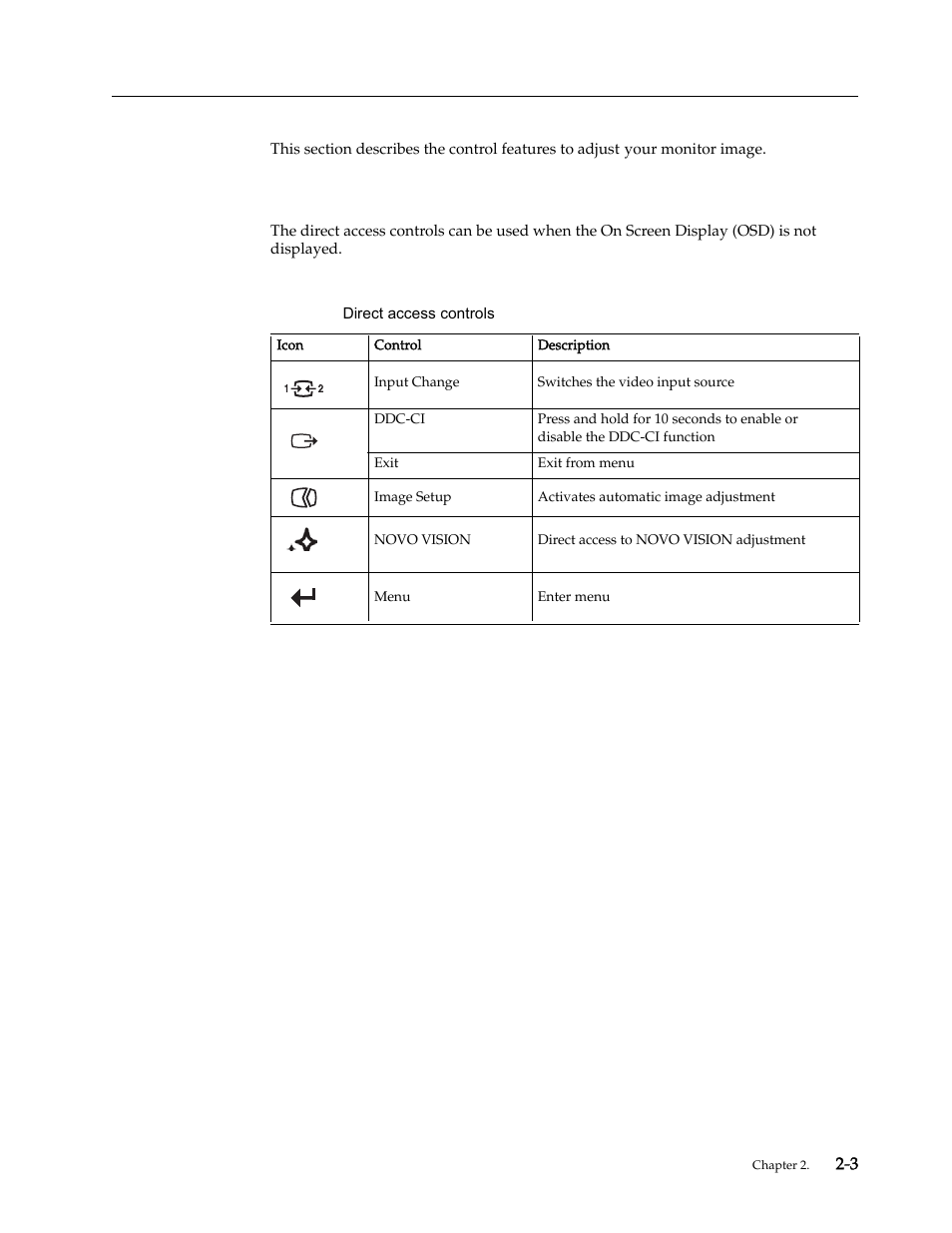 Adjusting your monitor image, Using the direct access controls, Using the direct access controls -3 | Lenovo L2060 Wide LCD Monitor User Manual | Page 12 / 27