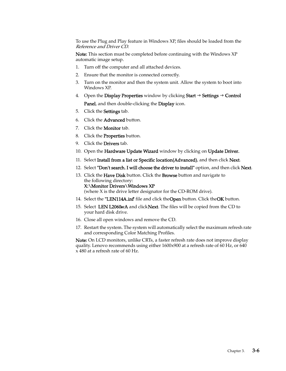 Installing the monitor driver in windows xp | Lenovo L2060 Wide LCD Monitor User Manual | Page 24 / 27