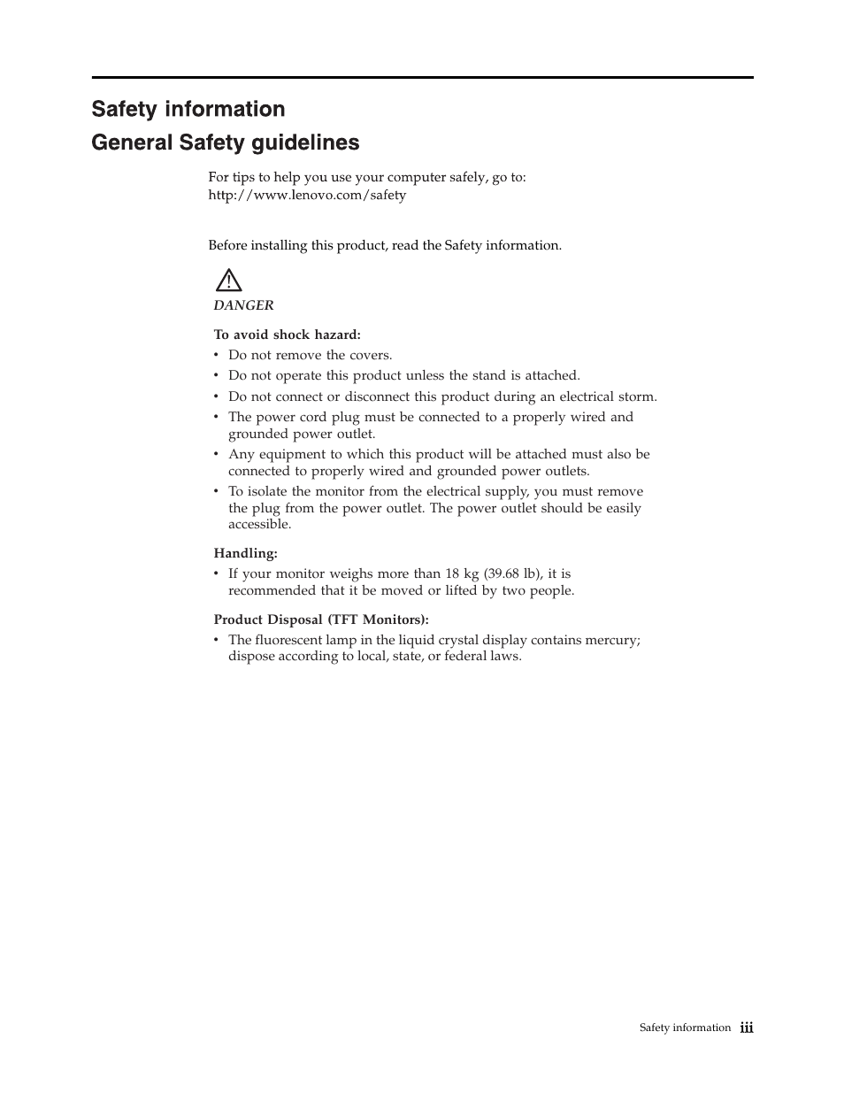 Safety information | Lenovo L2060 Wide LCD Monitor User Manual | Page 4 / 27
