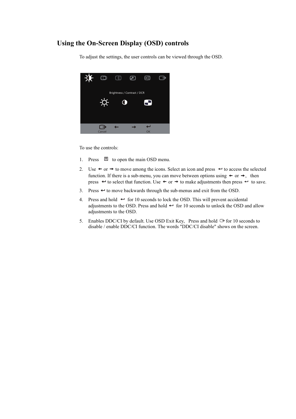 Using the on-screen display (osd) controls, Then press | Lenovo ThinkVision LT3053p 30in LCD Monitor User Manual | Page 22 / 45