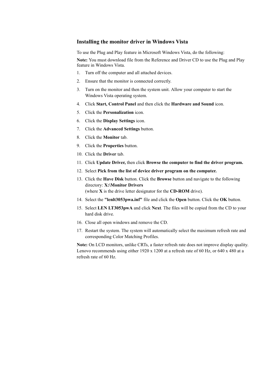 Installing the monitor driver in windows vista, Installing the monitor driver in windows vista -6 | Lenovo ThinkVision LT3053p 30in LCD Monitor User Manual | Page 37 / 45