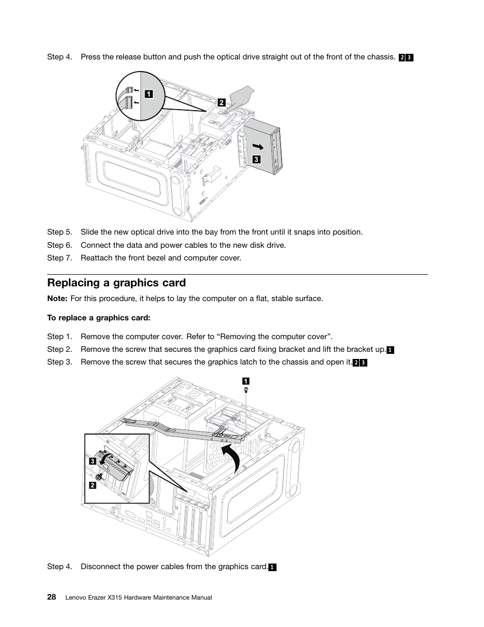 Replacing a graphics card | Lenovo Erazer X315 Desktop User Manual | Page 34 / 49