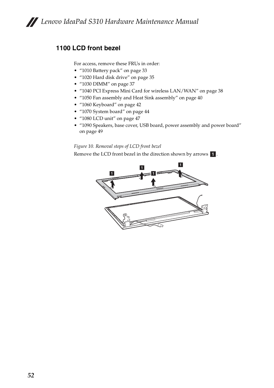 1100 lcd front bezel, Lenovo ideapad s310 hardware maintenance manual | Lenovo IdeaPad S310 Notebook User Manual | Page 56 / 80