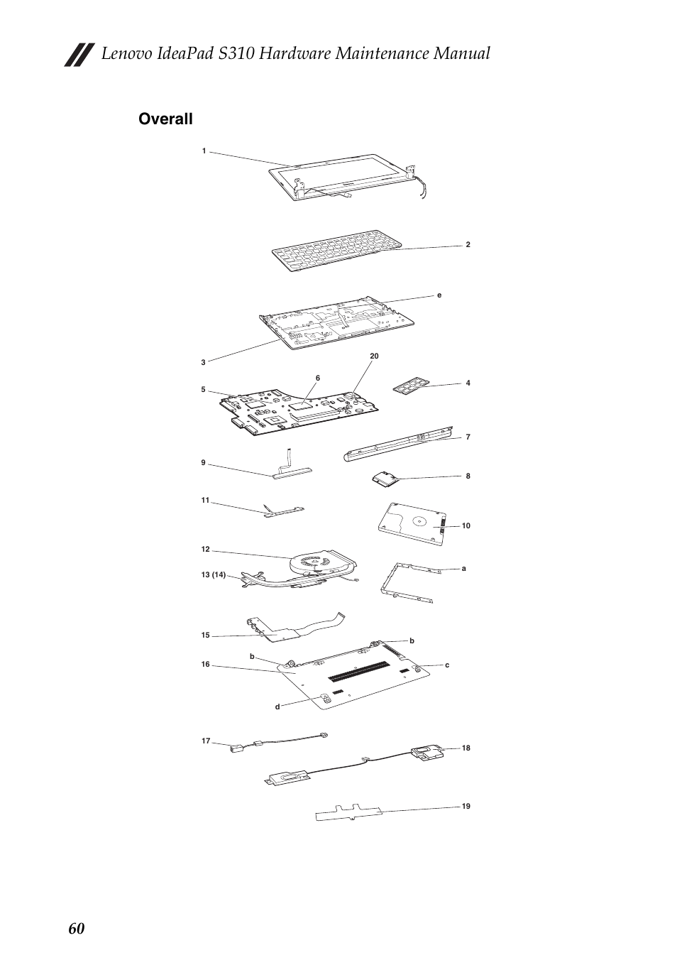 Overall, Lenovo ideapad s310 hardware maintenance manual, 60 overall | Lenovo IdeaPad S310 Notebook User Manual | Page 64 / 80