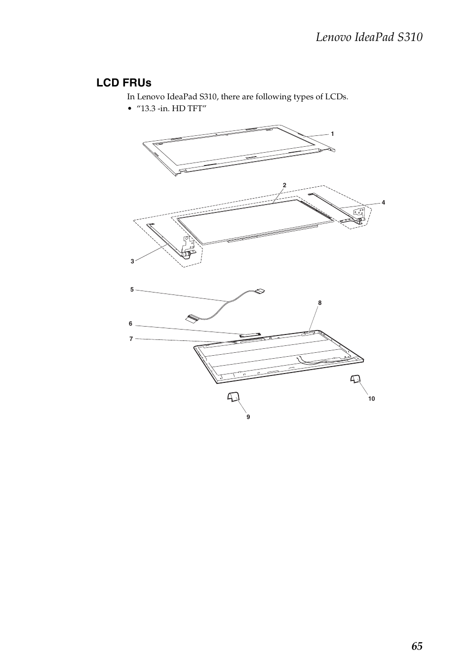 Lcd frus, Lenovo ideapad s310, 65 lcd frus | Lenovo IdeaPad S310 Notebook User Manual | Page 69 / 80