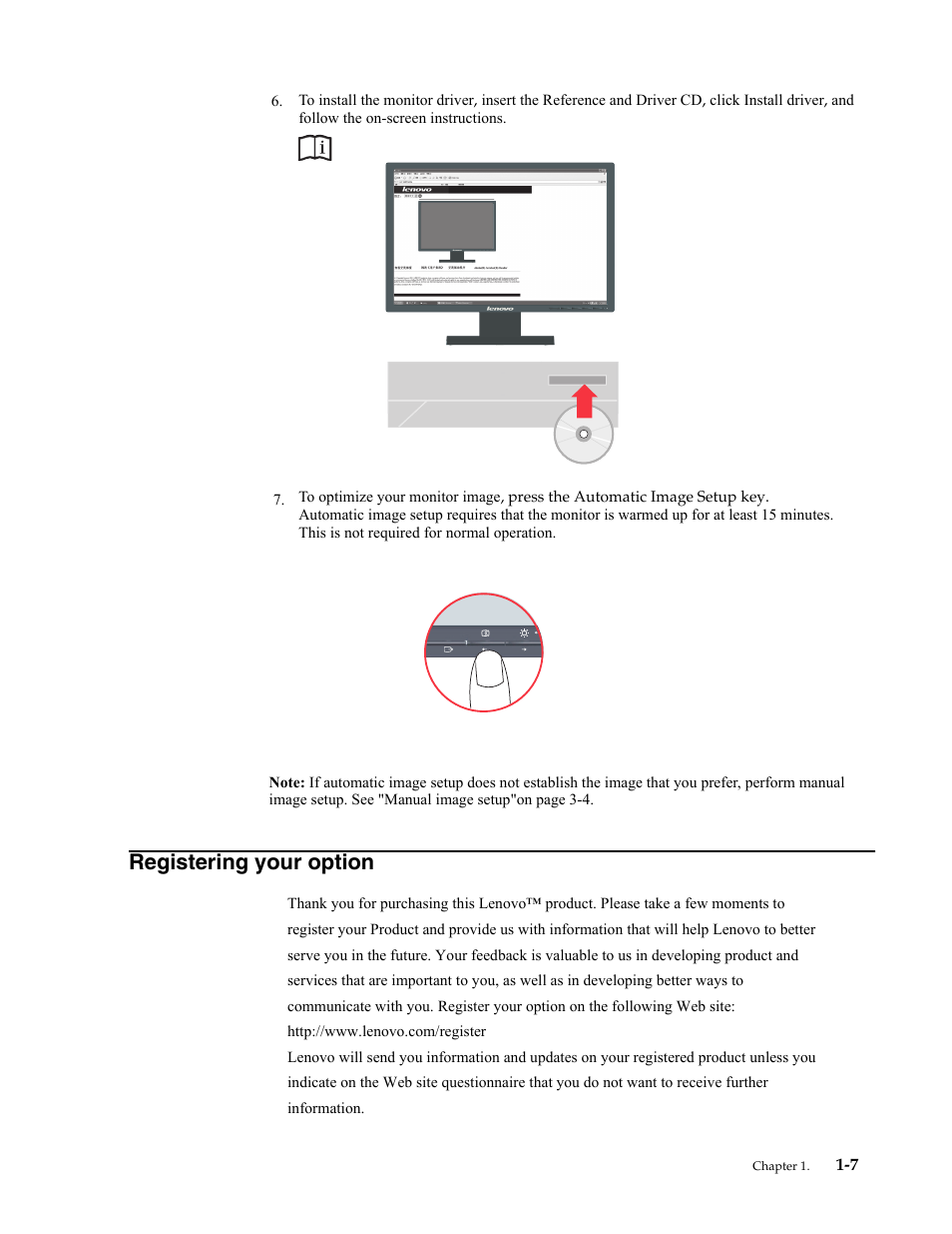 Registering your option, Registering your option -7 | Lenovo ThinkVision LT2013s 19.5-inch WLED Backlit LCD Monitor User Manual | Page 11 / 35