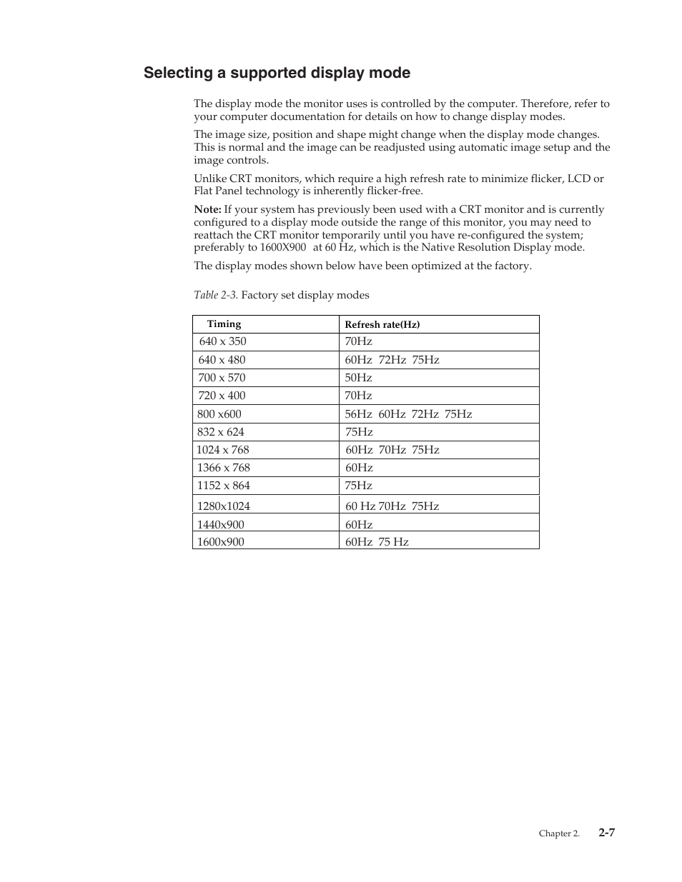 Selecting a supported display mode, Selecting a supported display mode -7 | Lenovo ThinkVision LT2013s 19.5-inch WLED Backlit LCD Monitor User Manual | Page 18 / 35