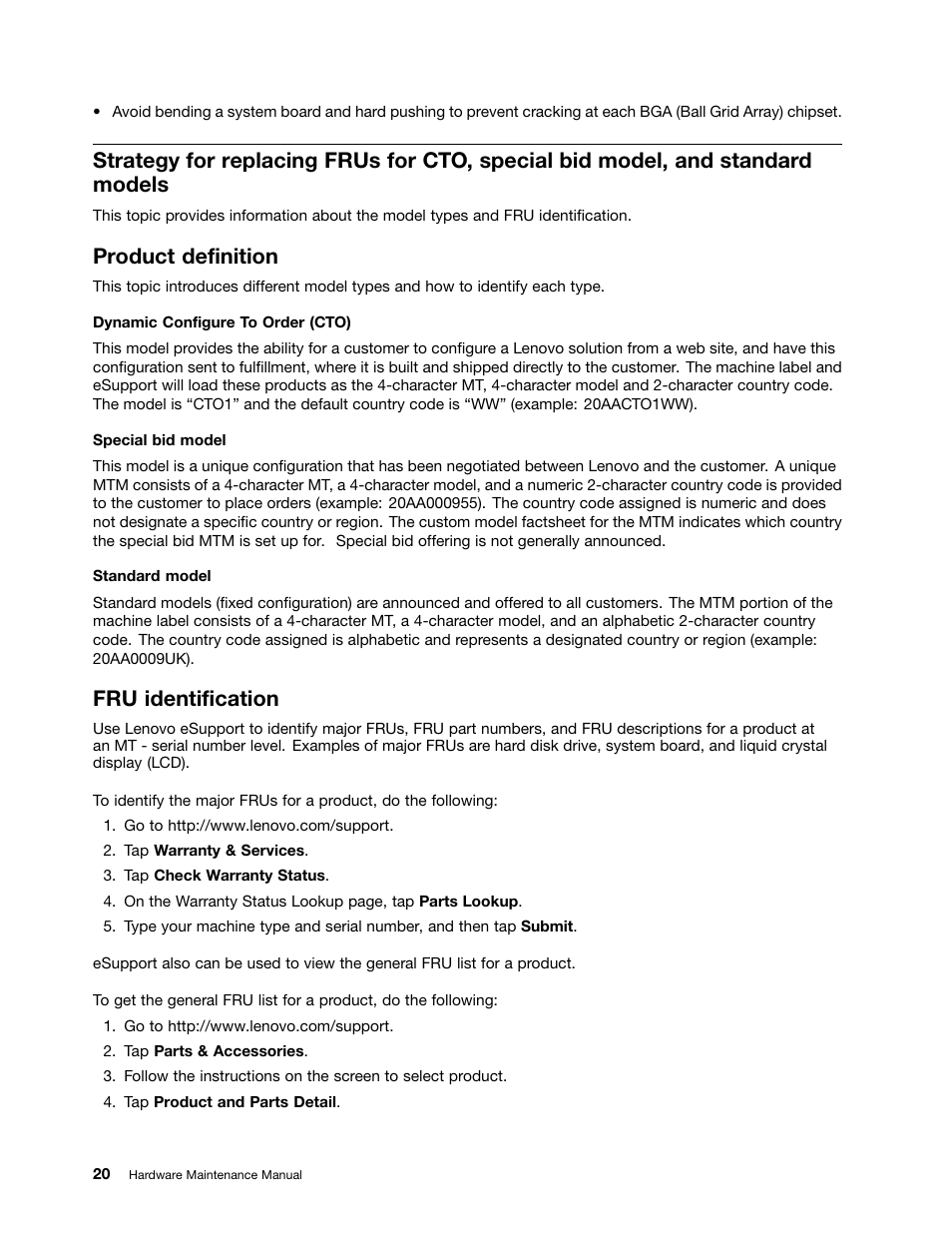Product definition, Fru identification | Lenovo ThinkPad 8 User Manual | Page 26 / 66